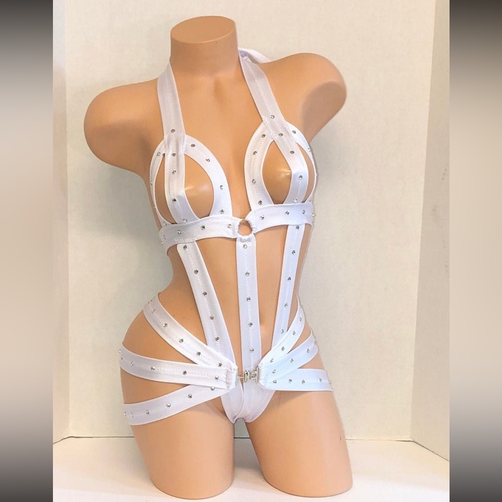 EXOTIC DANCEWEAR White One Piece  Cage